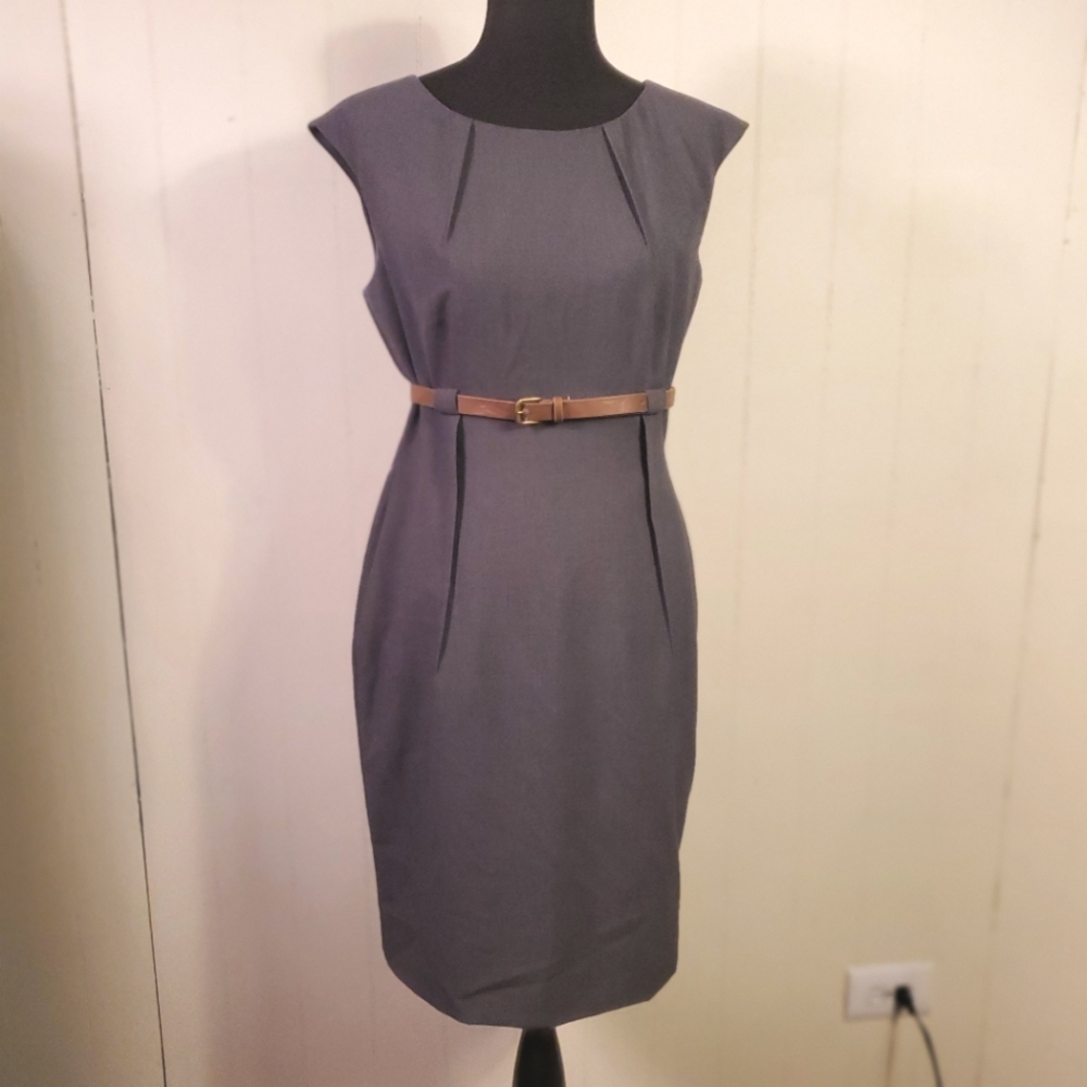 Calvin Klein Women’s High Waist Gray Sleeveless Shift Dress Back Zip 10